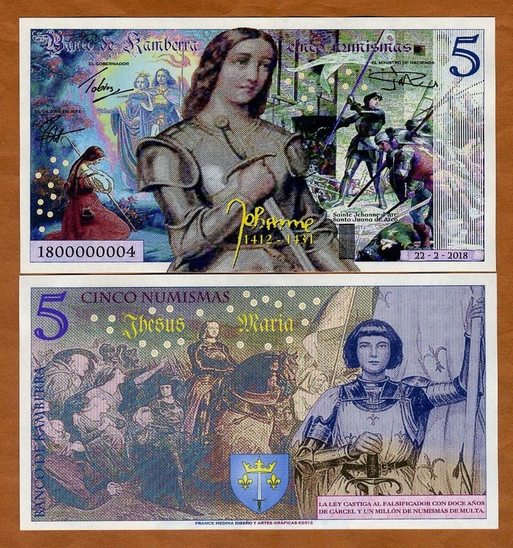 Kamberra, Kingdom, 5 Numismas, 2023, UNC Joan of Arc commemorative