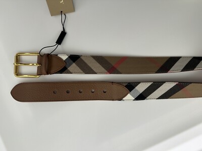 Burberry Monogram Leather Belt with Gold Buckle - Beige/Tan Burberry | Accessories | Burberry Beige Check Belt With Gold  main image 3