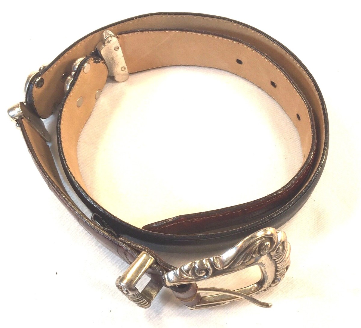 Brighton Belt Brown Alligator/Croc And Smooth Black Leather 