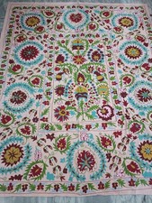 100 COTTON SUZANI EMBROIDERED BEDSPREAD FOR WALLHANGING, TABLECLOTH