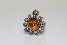 Vintage 925 Sterling Silver Amber & Peridot Cluster Ring Size 7.5 Heavy 12.02g