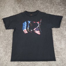 Vintage 90s Harley-Davidson T Shirt Mens XL Black Eagle Flag Graphic Made in USA