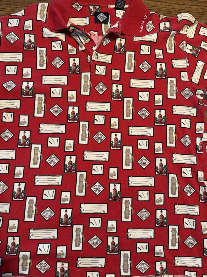 Camisa Polo Tabasco Para Hombre Grande Estampado Completo Rojo Golf Diseño Salsa Foto 2 de 4