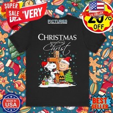 Charlie Brown and Sno-py Christmas Begins with Christ Black T-Shirt S-5XL