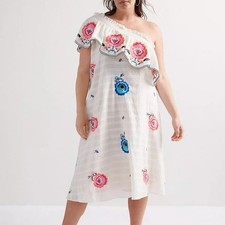 Anthropologie Plenty by Tracy Reese Embroidered One Shoulder Dress Size XL