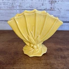 Vintage McCoy USA Pottery Yellow Flower Leaves and Berries Fan Vase SM FLAW