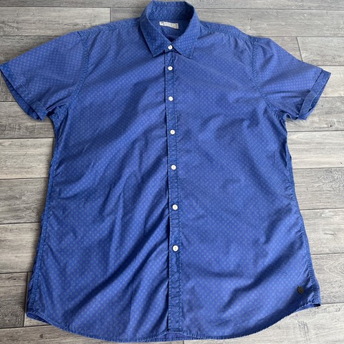 Scotch And Soda Shirt Men’s Size XXL Blue With Green Leaf Pattern Short Sleeves