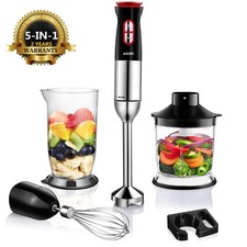 Immersion Blender,Aicok 5-in-1 Multi-Purpose with 12-Speed Plus Turbo, BPA, 300W