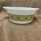 Pirex Milk Glass Oven Wear Baking Dish 2 1/2 Quart Vintage Green Pattern No Lid