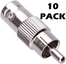 10 Pack - BNC to RCA Plug Adapter, BNC Female Socket to Phono Male Plug