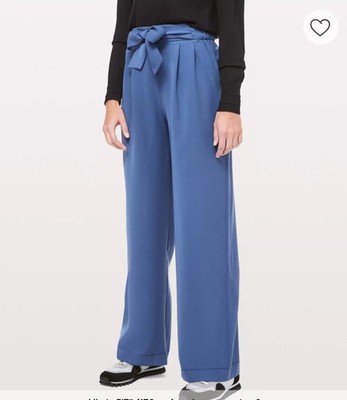 Lululemon Noir Pant Blue High Rise Wide Leg Tie Waist Trousers Women's Size 10
