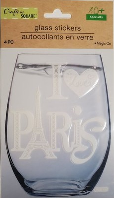Crafter's Square Speciality Magic On 4pc Glass Stickers I Love Paris Craft Art