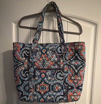 Vera Bradley Women's Blue/Orange Paisley Tote Bag, Zip Top, Inner/Outer Pockets