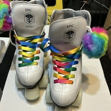Epic Skates Twilight Roller Skates US 5 White 58mm Wheels Rainbow Laces Bag