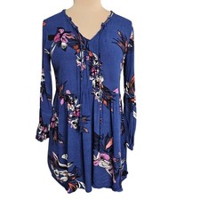 She & Sky Floral Blue Women's Mini Dress Tunic Small Bloomcore Boho Whimsigoth