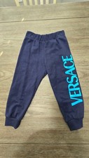 Versace Boys Jogger Pants Blue Cotton Fleece Elastic Waist Drawstring Pockets