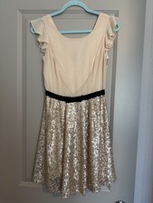 Forever 21 Cream and Gold Sequin Fit-and-Flare Dress with Black Waist Size S