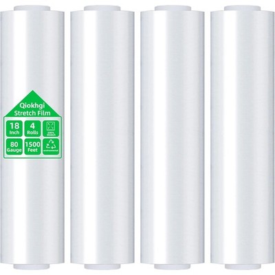4 Rolls 18'' x 1500ft Clear Heavy Duty Pallet Shrink Stretch Wrap Film 80 Gauge