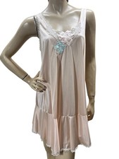 Vtg 70s M/L Silky Peach Nylon Nightgown Applique Mermaid Ruffle Lorraine Gown