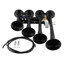 12V / 24V Truck Train Air Horn, 185dB Super Loud Four Trumpet Air Horn for Car