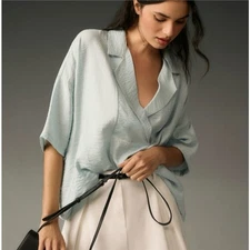 Anthropologie The Dylon Short-Sleeve Wide-Placket Top Women’s size XS