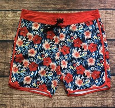 Disney Hawaiian Mickey Mouse Red Floral Lightweight Swim Shorts 38