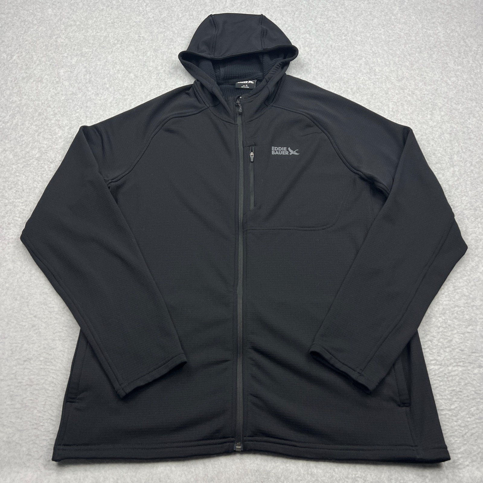 Eddie Bauer Jacket Men's TL Black High Route Grid Full Zip Waffle Fleece Hoodie