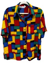 Kathy Che Vtg bright multi-color checkered Bu...