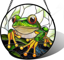 Frog Stained Glass Suncatcher Window Hanging Cute Glass Panel 6.3 Inch