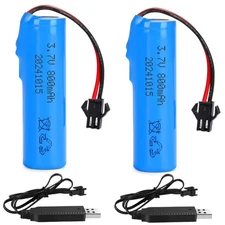 2 Pack DC 3.7V 800mAh Li-ion Rechargeable Battery for Toy Car, Double Sided R...