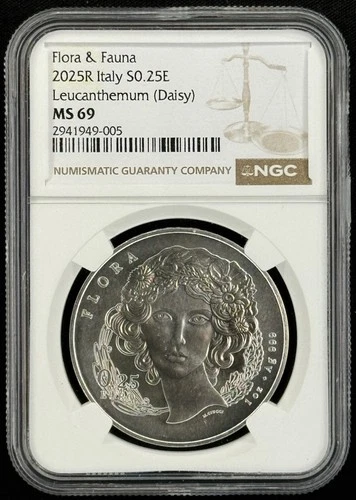 2025 R Italy Flora and Fauna 1 oz Silver .25E Daisy NGC MS 69