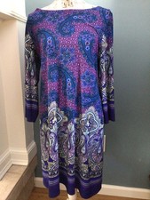 W-L Bold Floral Paisley Dress Boho Hippie Chic Whimsy Fun Easy Travel Comfort