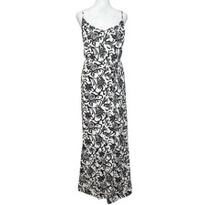 Loft Floral Vine Tie-Back Strappy Maxi Dress Size M Black White Coastal Boho NEW
