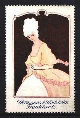 Reklamemarke Frankfurt, Hermanns & Froitzheim, Dame im Rokoko-Kleid 