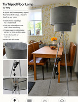 Very Tia Tripod Floor Lamp Grey Velvet Drum Shade Chrome Finish Switch