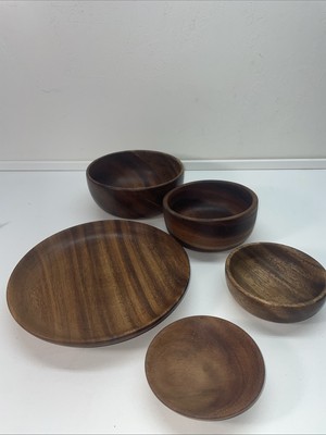 Teakwood Bowl Set Genuine Dried Raintree Carved In Fiji Preowned 5 Piece A/20/03
