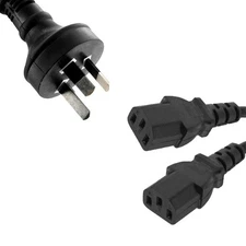 8ware 1m 10amp Y Split Power Cable with AU/NZ 3-pin Male Plug 2xIEC F C13 Soc...