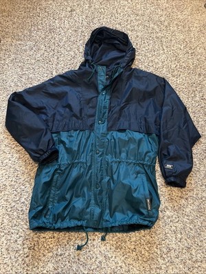 Helly Hansen Jacket Mens Sz L Blue Hooded Drawstring Waist Outdoor Windbreaker