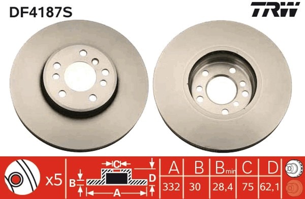 2X Bremsscheibe TRW Single DF4187S FüR BMW X3 E53 E83 X5 Xdrive-image
