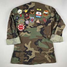Vintage US Army Woodland Camo BDU Jacket Custom Patch Military Coat Small