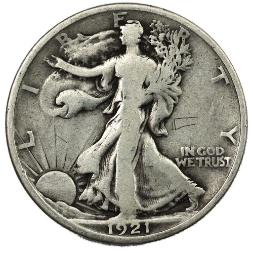 1921-D Denver Walking Liberty Half Dollar 50C Very Good Near Fine VG+ Scratches