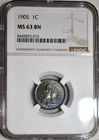 NGC MS-63 BN 1905 Indian Head Cent, Attractively Toned specimen.