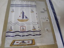 Home Wear SAIL AWAY Nautical Fabric Fashion Shower Curtain Sailboats White