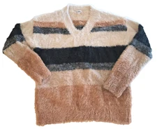 Violet Ruby Fuzzy Sweater Womens Small Striped Brown Cream Y2K Faux Fur
