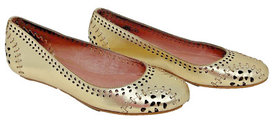 CORSO COMO Gold Metallic Leather Flat Perforated Detail Sz 5 Retail $128