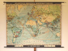 Wall Map Beautiful Old World Map Earth Economy Part 1/2 1942 215x172cm Vintage