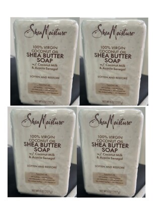 4x Shea Moisture 100% Virgin Coconut Oil W/ Coconut Milk & Acacia Bar Soap 8 oz