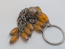 Metallic Chain Tassel Plastic Beads Keychain