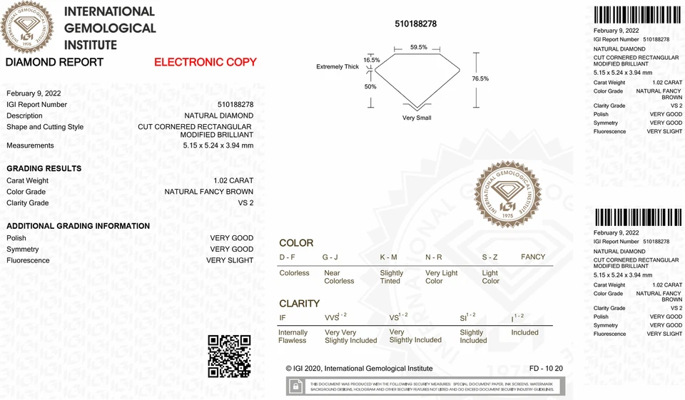 Asscher Diamond Natural Fancy Brown Color Loose 1.02 Carat VS2 IGI Certificate - Image 3 of 4