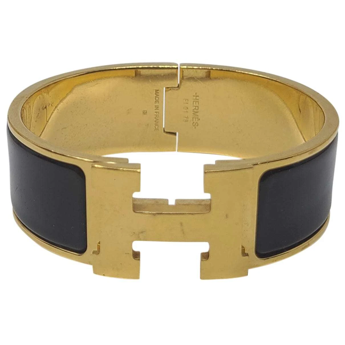 Hermès Black Enamel 18k G Plated Clic Clac H bracelet Metal